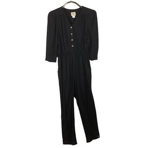 Vintage Luci Fellini Jumpsuit Black 1980s One Piece V-Neck Elastic Waist Size 12